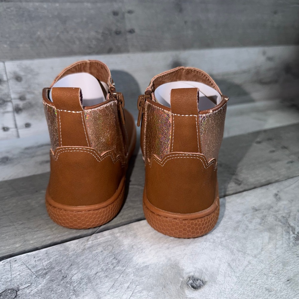 Livie & Luca Girls Brown Glitter Scallop Ankle Boots Honeycomb Sole Size 10 - Picture 6 of 8